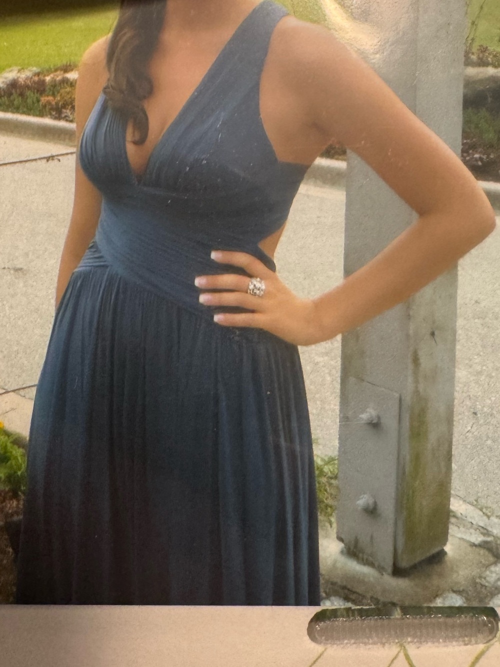 BCBGMaxAzria Navy Blue V-Neck Prom Gown